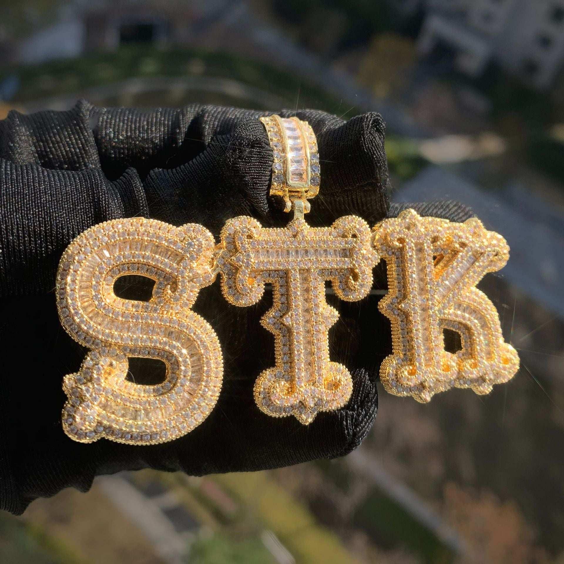 Cloud Pattern Letter Pendant | Iced Out CZ DIY Hip Hop Rapper Custom Necklace - CaratixJewelry